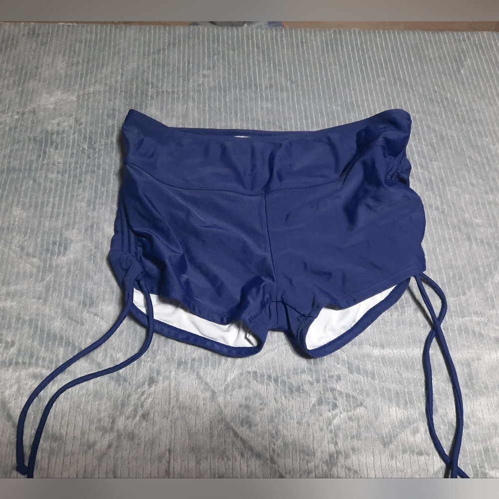 Summer Mae Swim Shorts Navy Blue Drawstring Ruching Lined